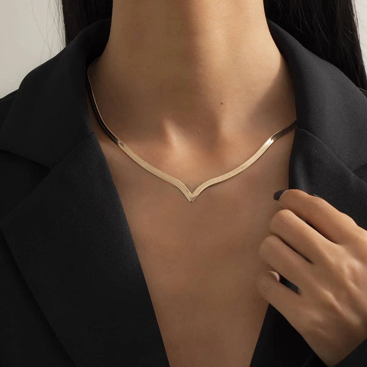 18K Gold-Plated Snake Chain V Necklace