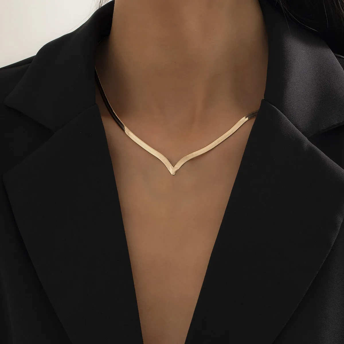 18K Gold-Plated Snake Chain V Necklace