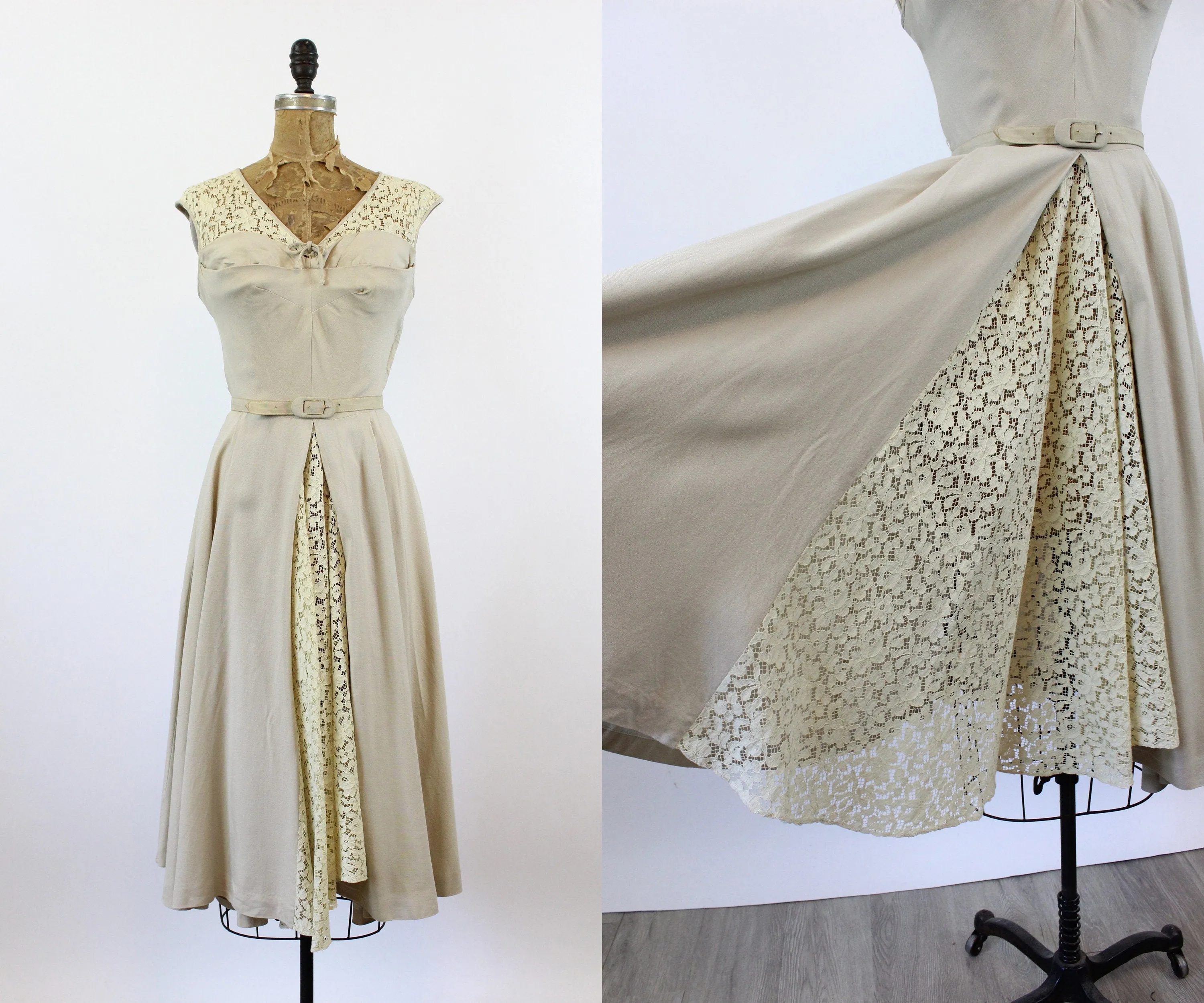 1940s LINEN and LACE dress small | new spring summer