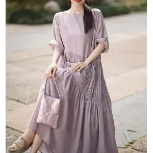 2025 Mist acetic acid pleated skirt, high-end light medium and long dress, four-season green women's clothing spring and summer purple