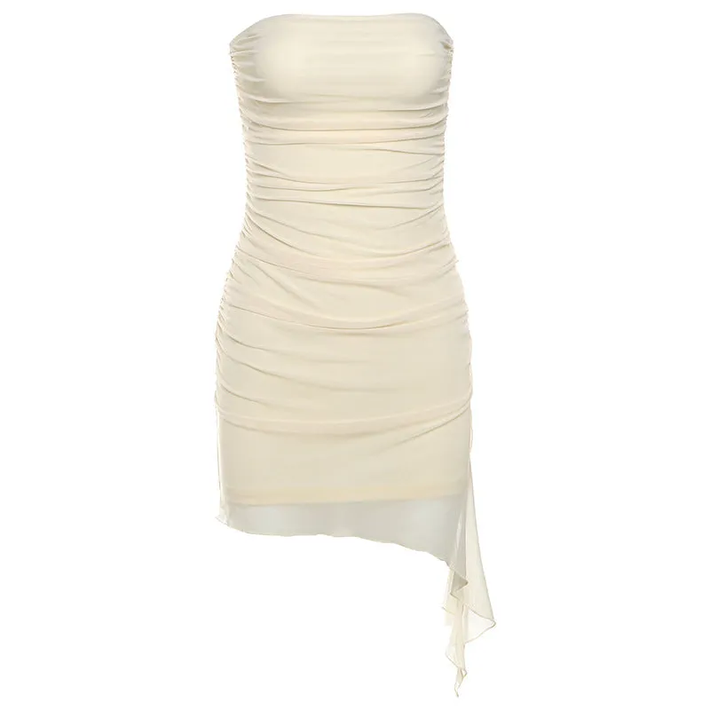 2025 style popular summer new women's clothing pure desire style sexy off-the-shoulder chest-wrapping pleated hip-wrapping dress