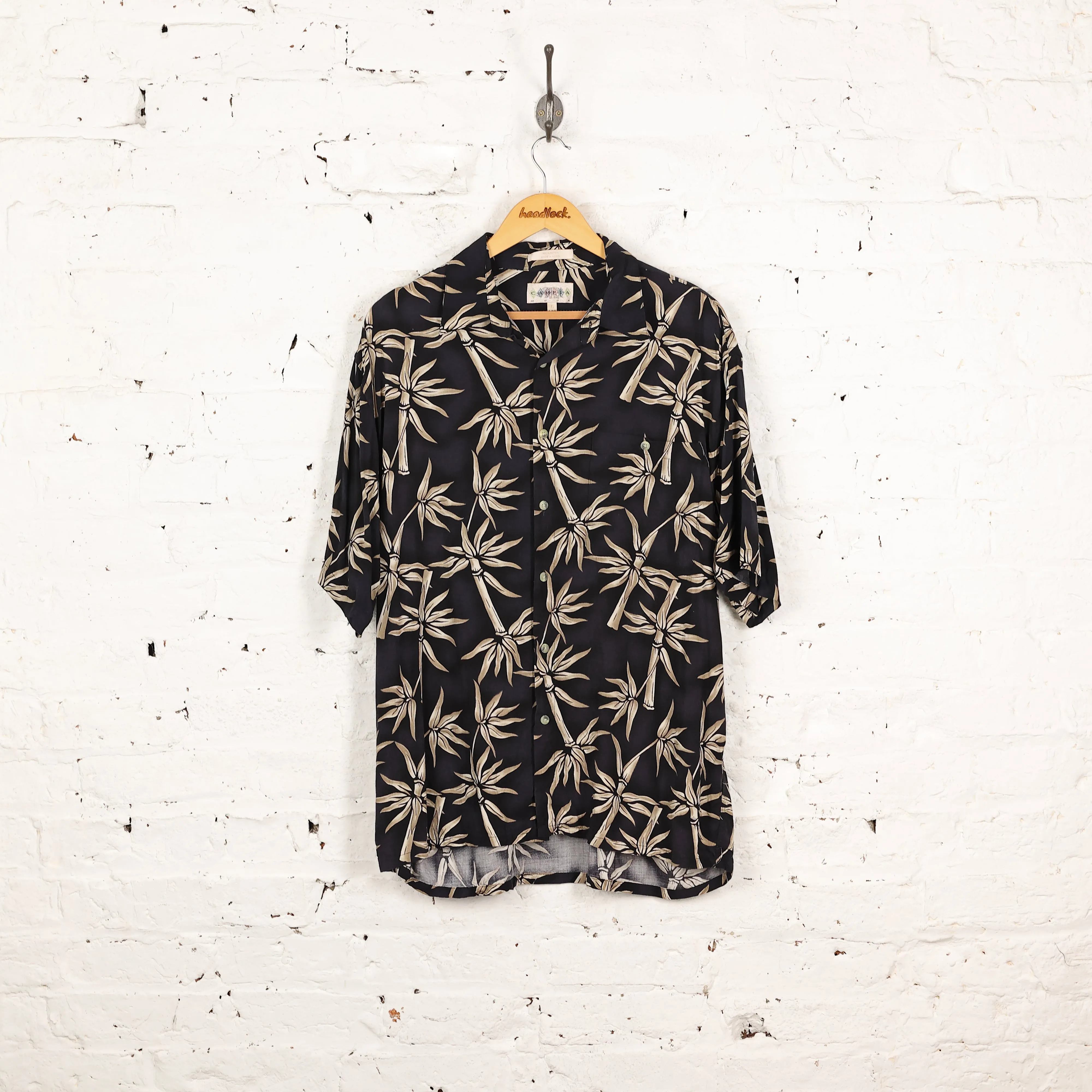 90s Hawaiian Pattern Shirt - Black - L