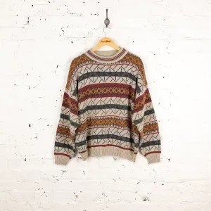 90s Pattern Knit Jumper - Beige - L