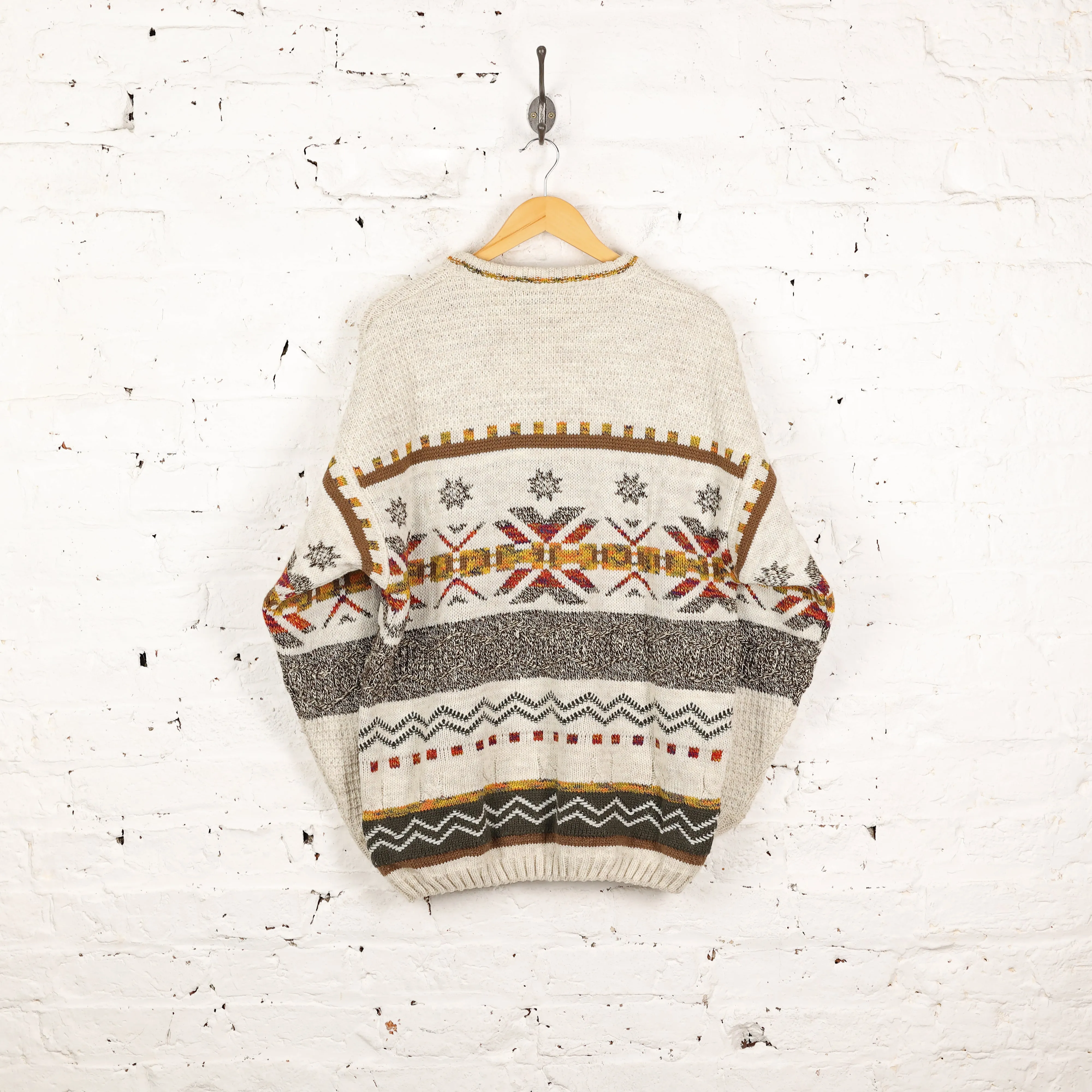 90s Pattern Knit Jumper - Beige - XL