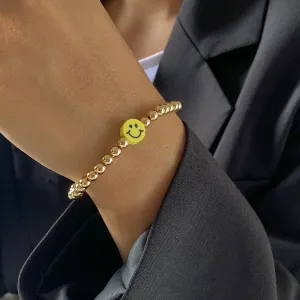 Acrylic & 18K Gold-Plated Smiley Charm Stretch Bracelet