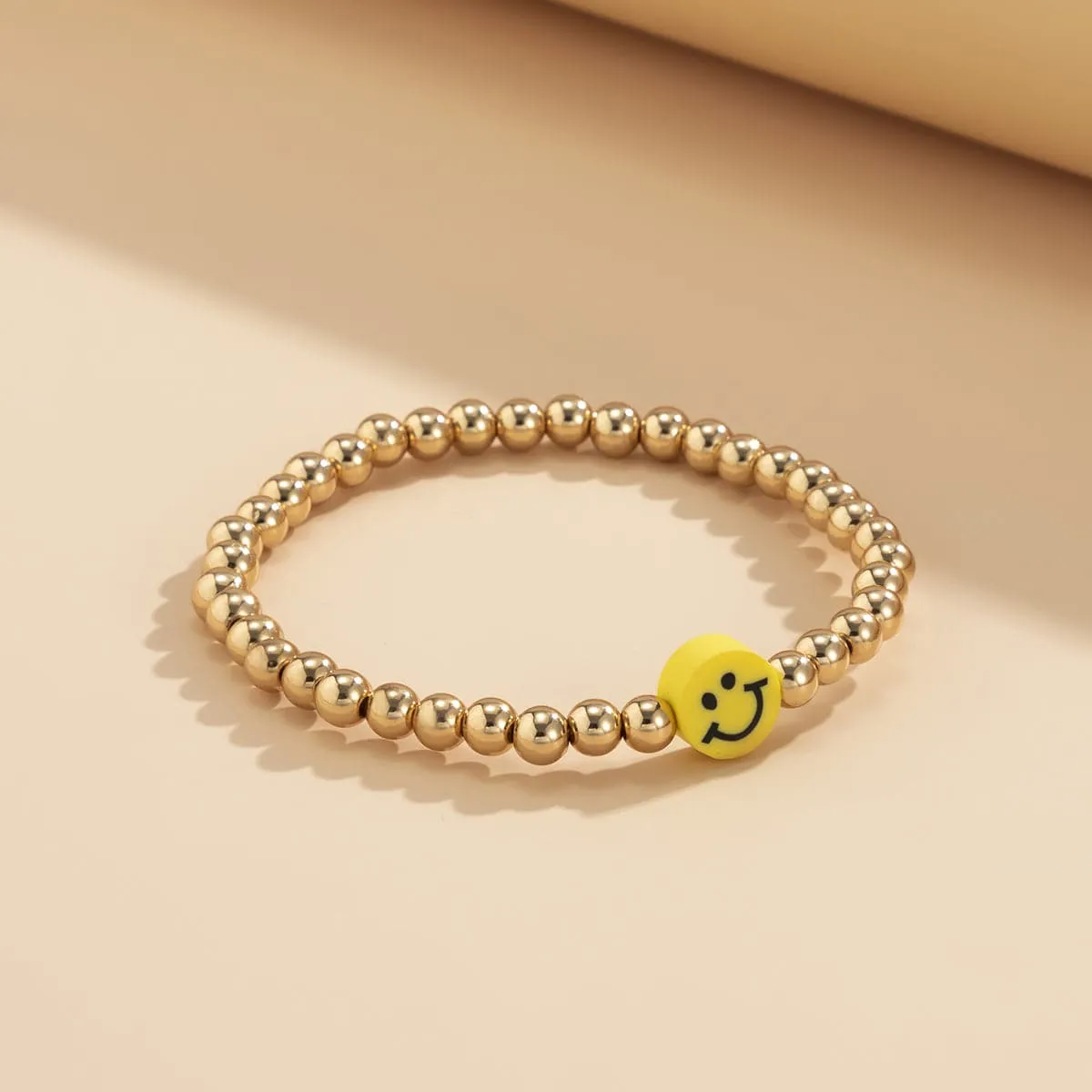 Acrylic & 18K Gold-Plated Smiley Charm Stretch Bracelet