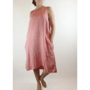 Alessandra red 100% linen sleeveless dress with pockets size S (best fits size 10)