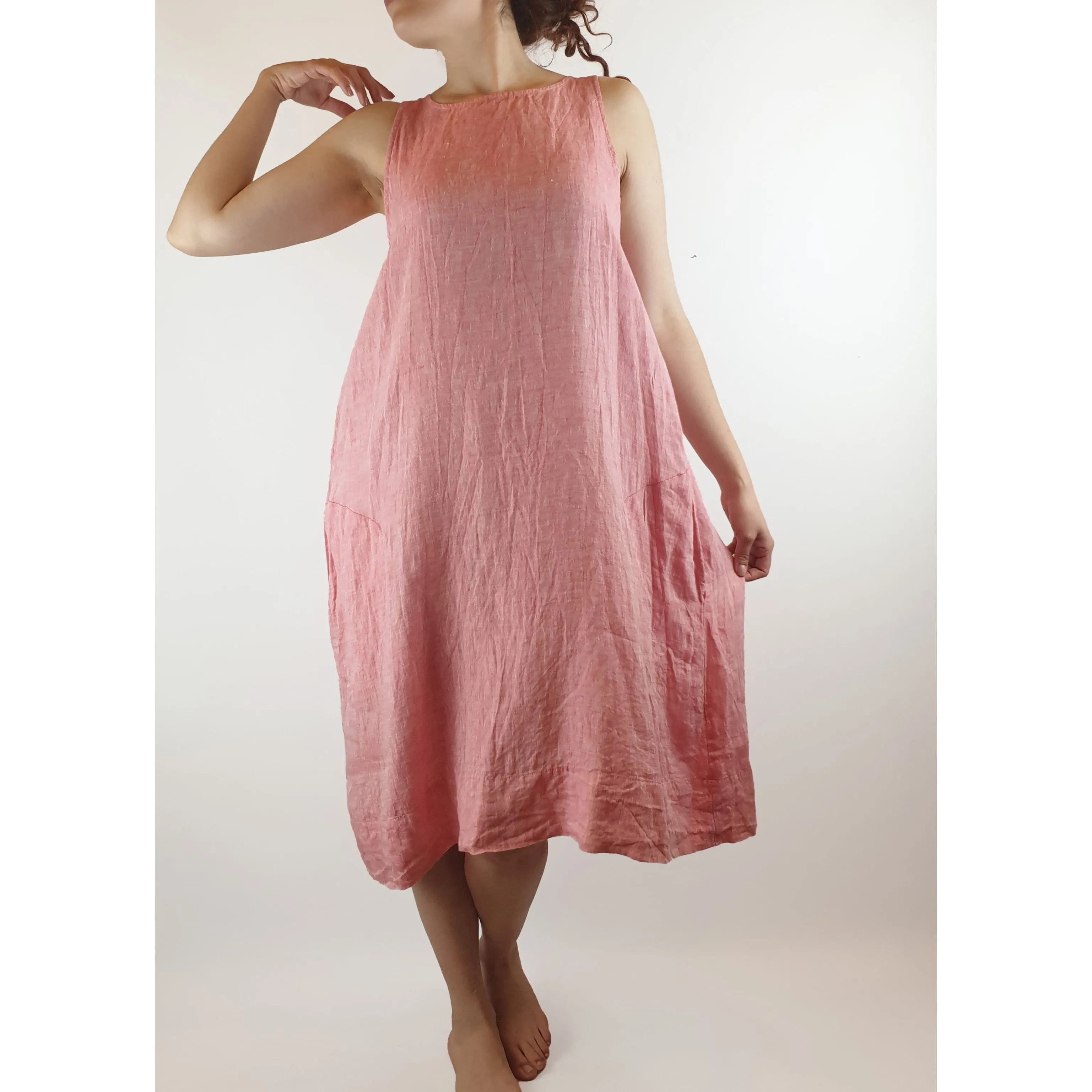 Alessandra red 100% linen sleeveless dress with pockets size S (best fits size 10)