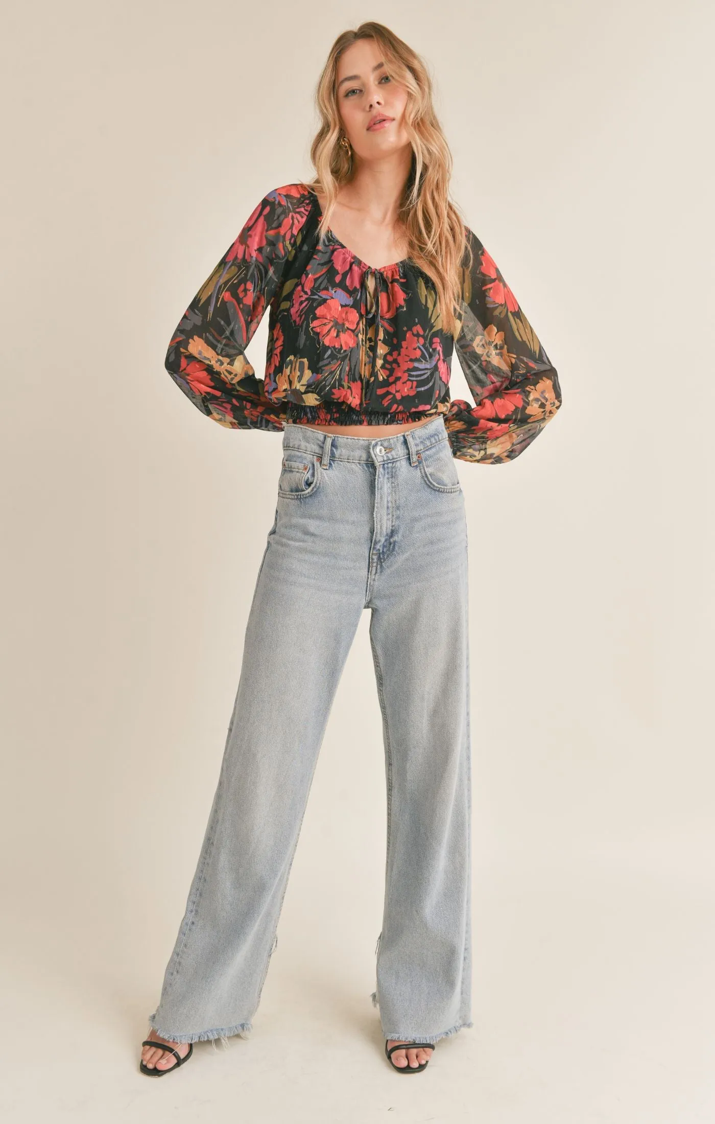 Among The Stars Smocked Hem Woven Top