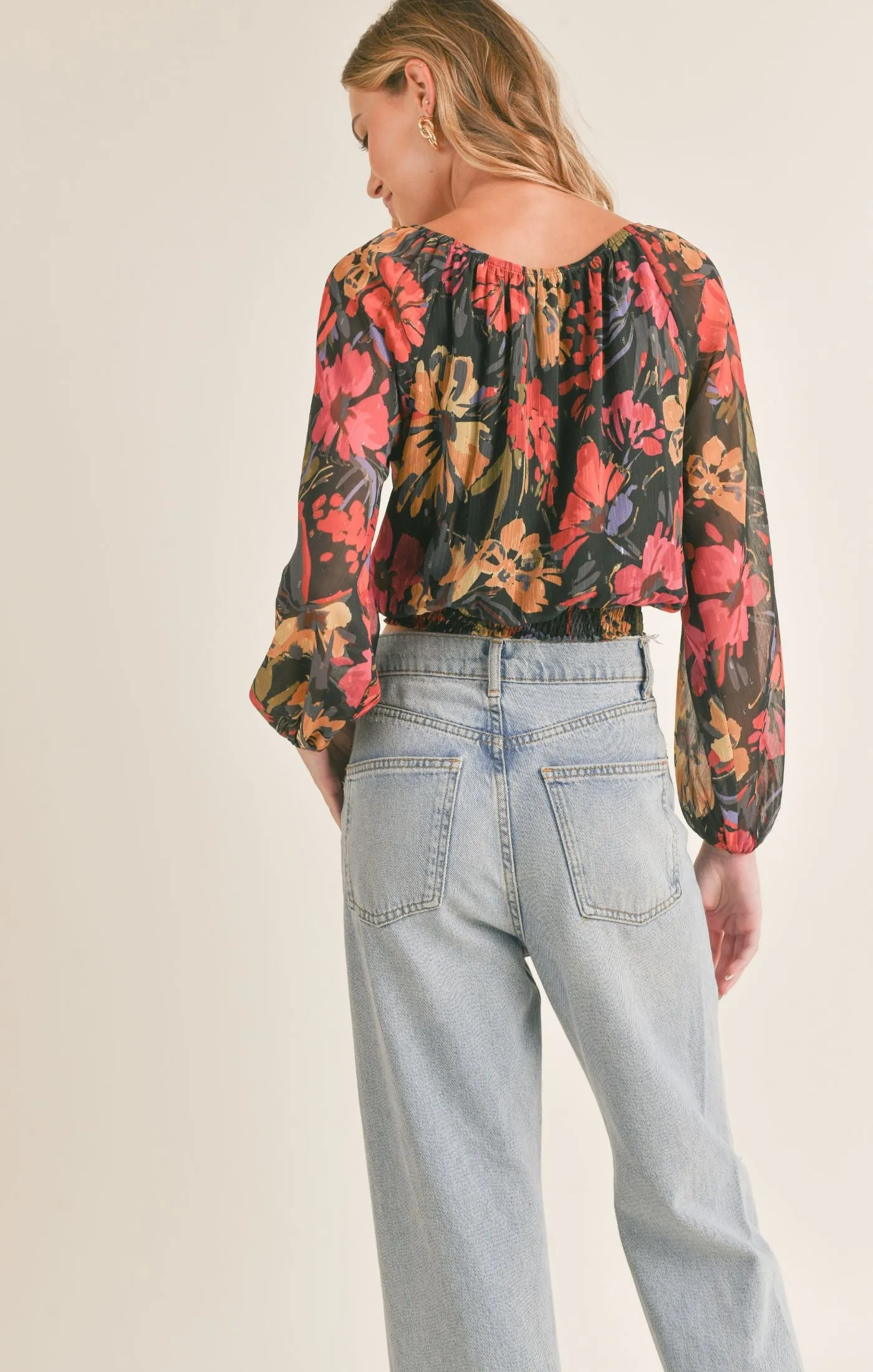 Among The Stars Smocked Hem Woven Top