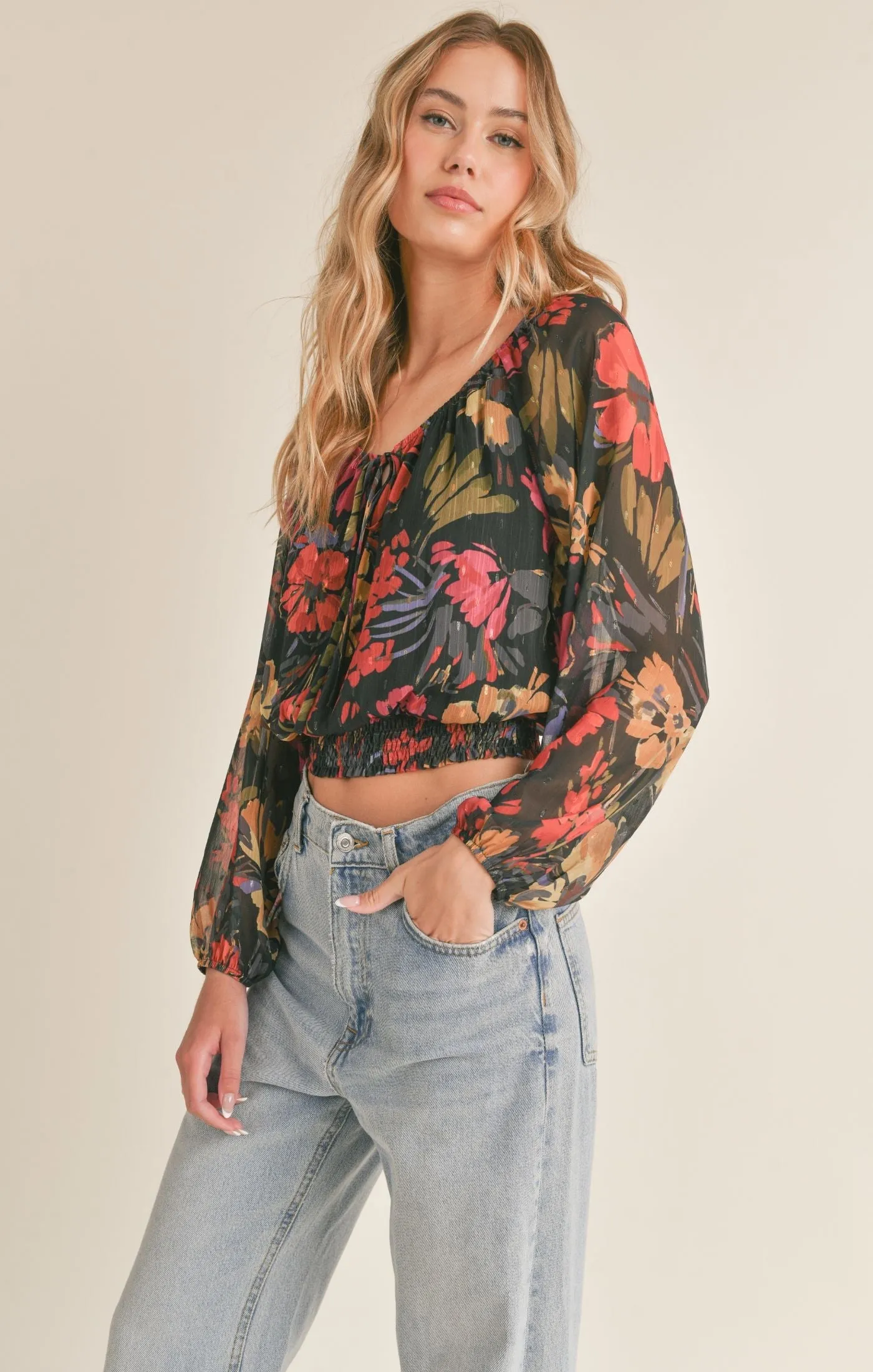 Among The Stars Smocked Hem Woven Top