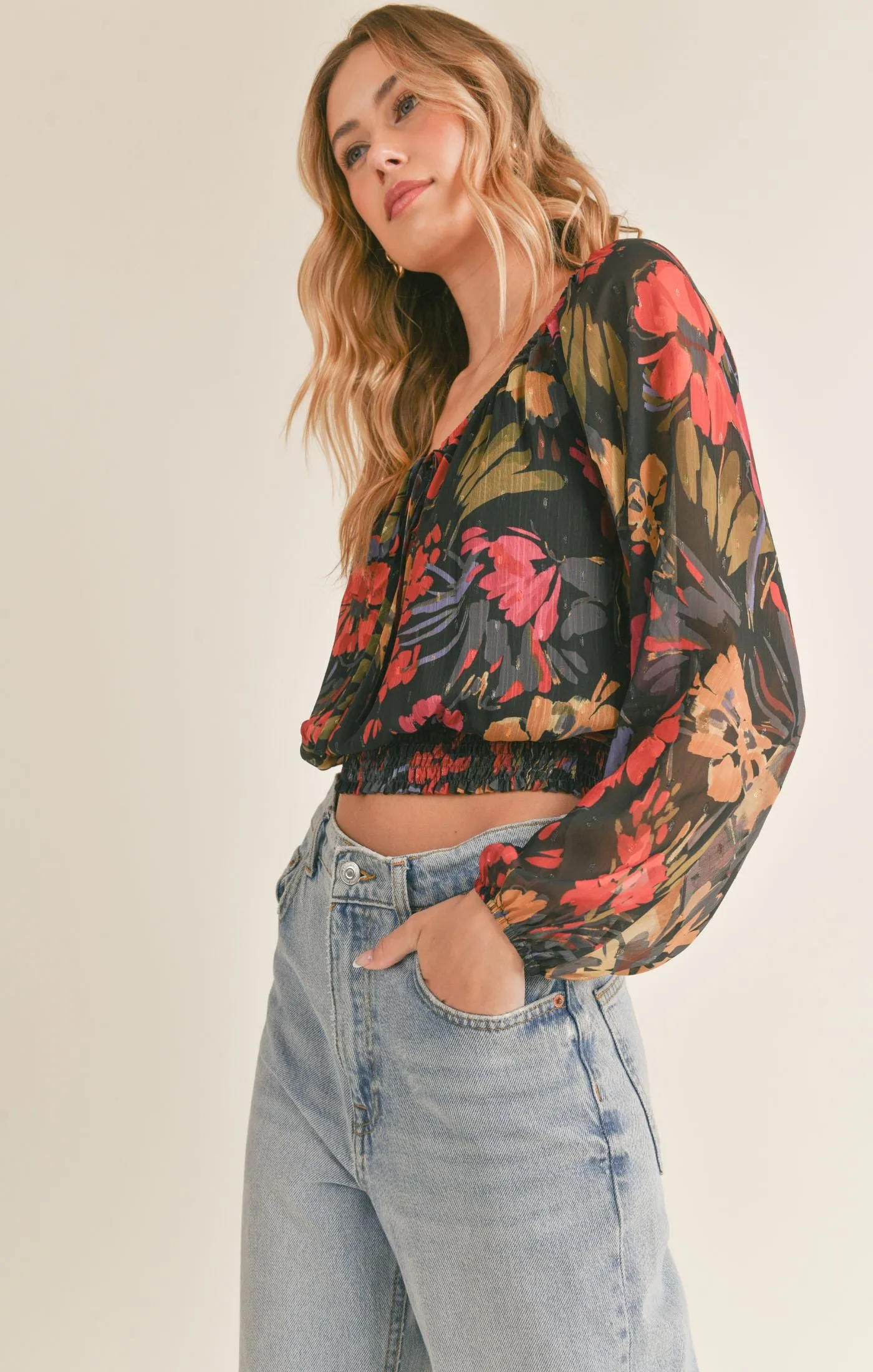 Among The Stars Smocked Hem Woven Top