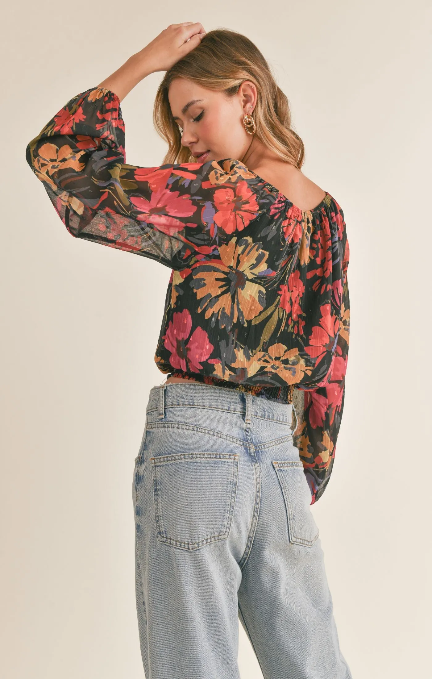 Among The Stars Smocked Hem Woven Top