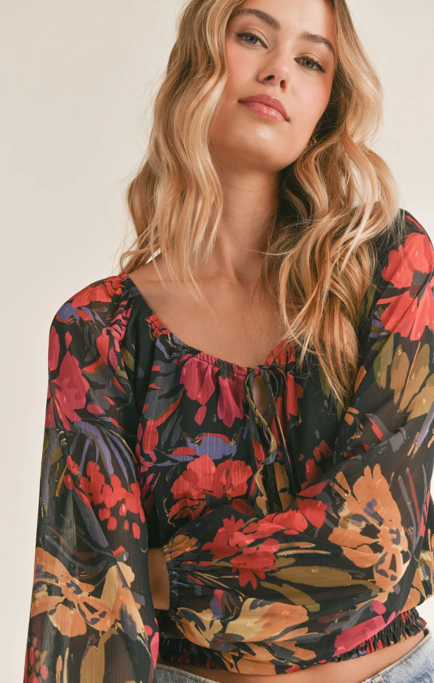 Among The Stars Smocked Hem Woven Top