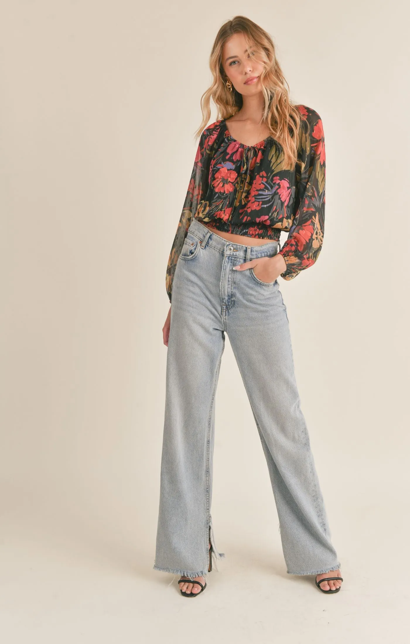 Among The Stars Smocked Hem Woven Top