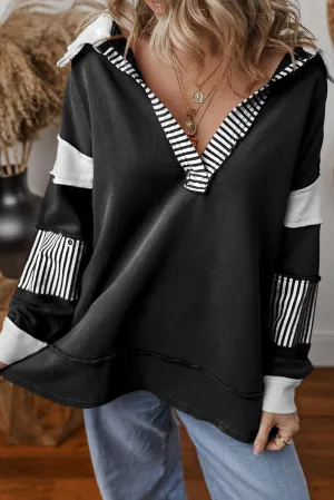 Analia Striped Colorblock Patchwork Collar Sweatshirt
