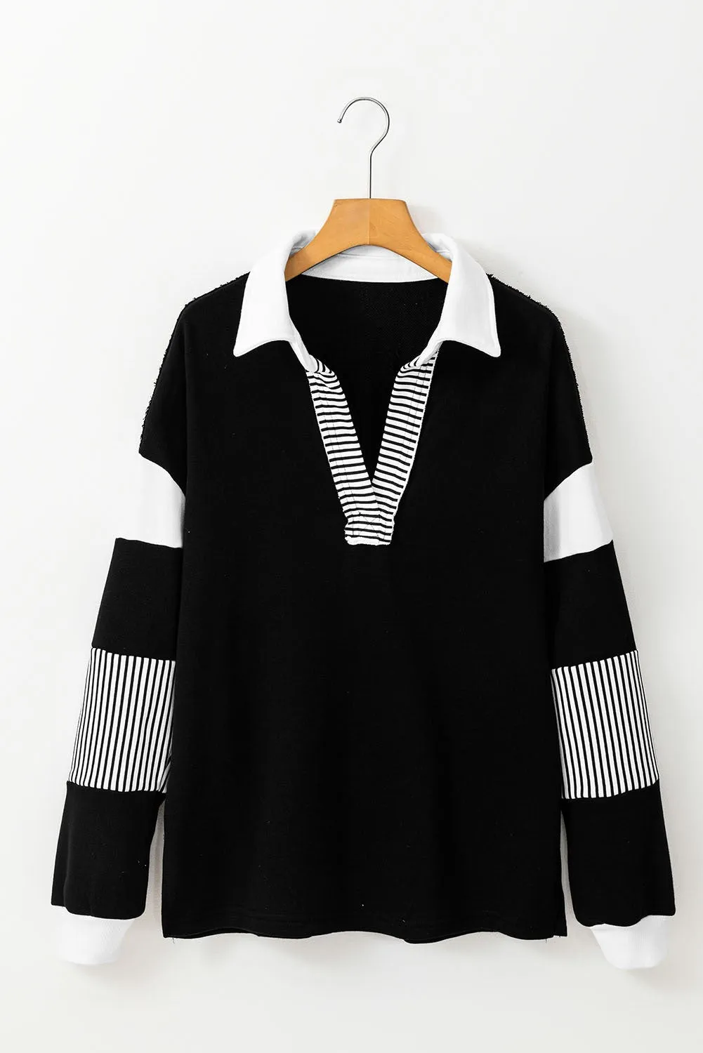 Analia Striped Colorblock Patchwork Collar Sweatshirt
