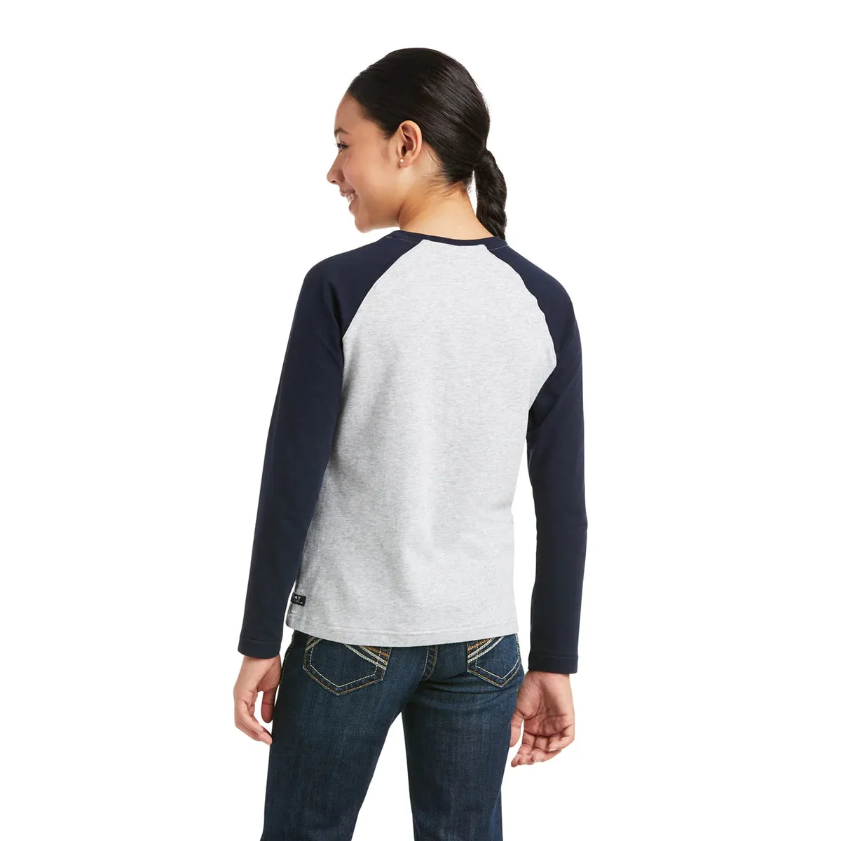 Ariat Girls Heart of my Heart LS T-Shirt Heather Grey & Navy