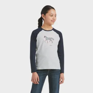 Ariat Girls Heart of my Heart LS T-Shirt Heather Grey & Navy