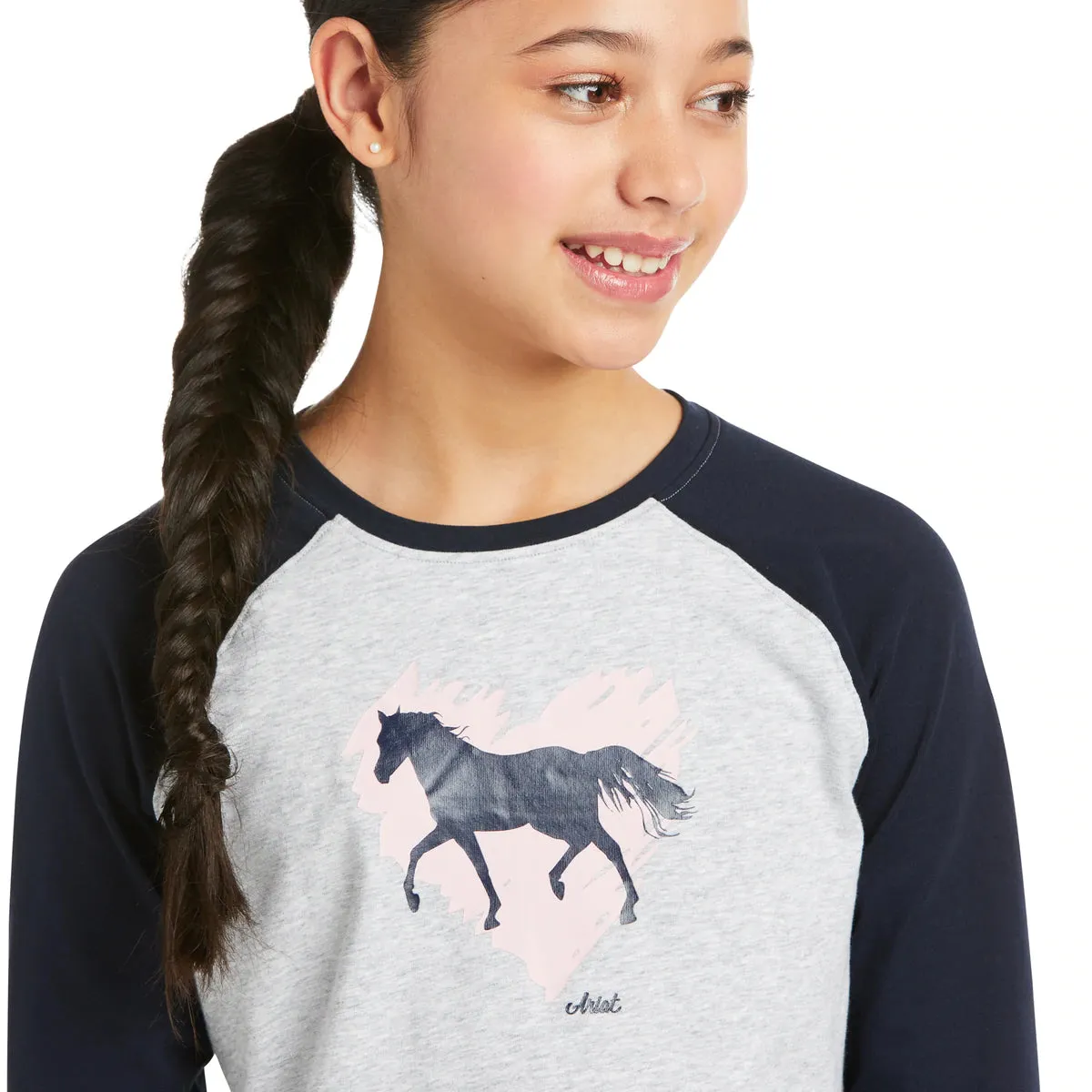 Ariat Girls Heart of my Heart LS T-Shirt Heather Grey & Navy