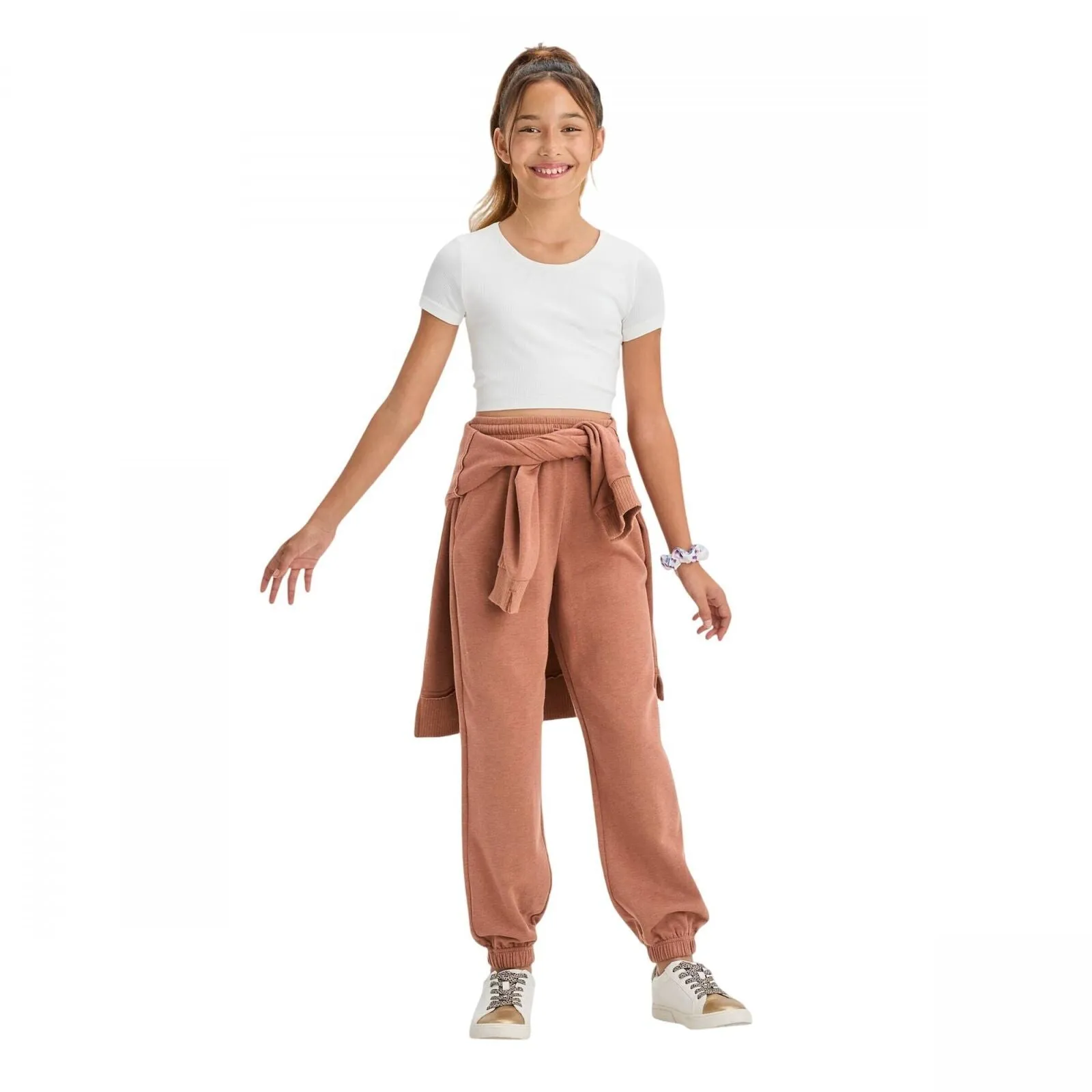 Art Class Girls Short Sleeve Scoop Neck Seamless Cropped Top 89736362 White S