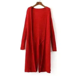 Attractive Solid Color Collarless Back Slit Loose Knitted Cardigan For Women - Red One Size(fit Size Xs To M)