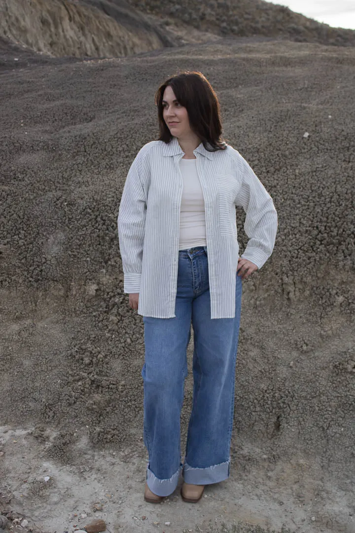 Avery Striped Patch Pocket Big Shirt