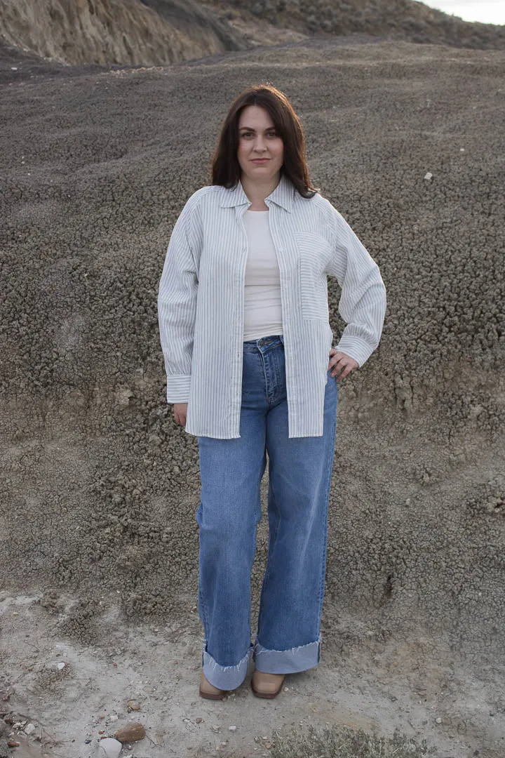 Avery Striped Patch Pocket Big Shirt
