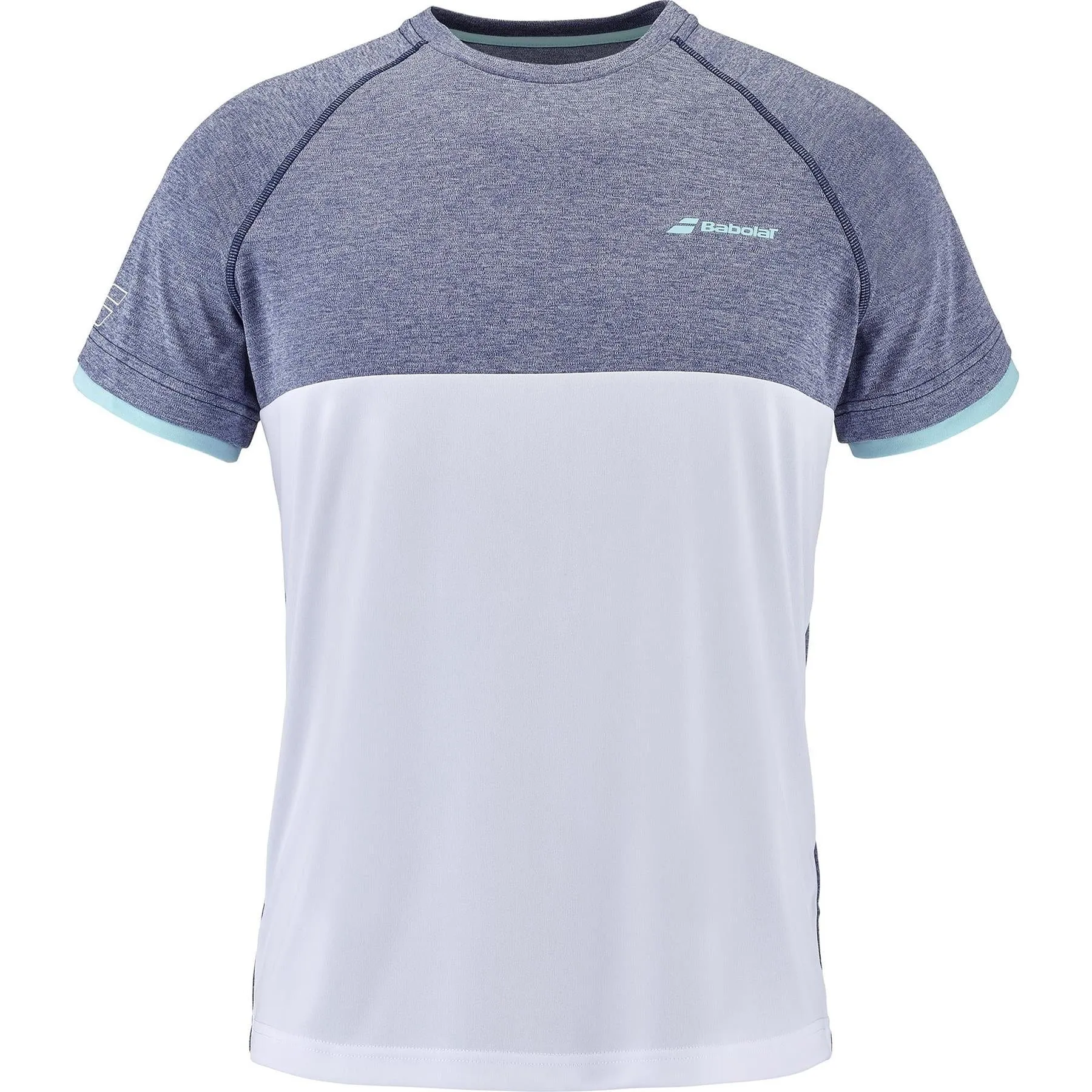 Babolat Play Crew Neck Mens Badminton T-Shirt - White / Blue Heather