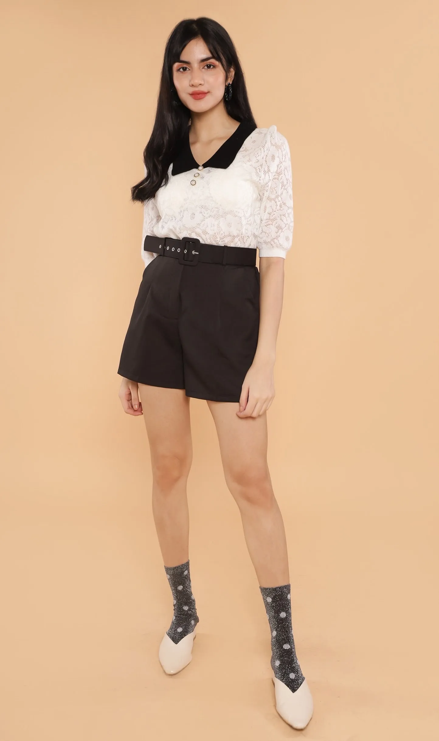 BELLE Collared Lace Top (White)