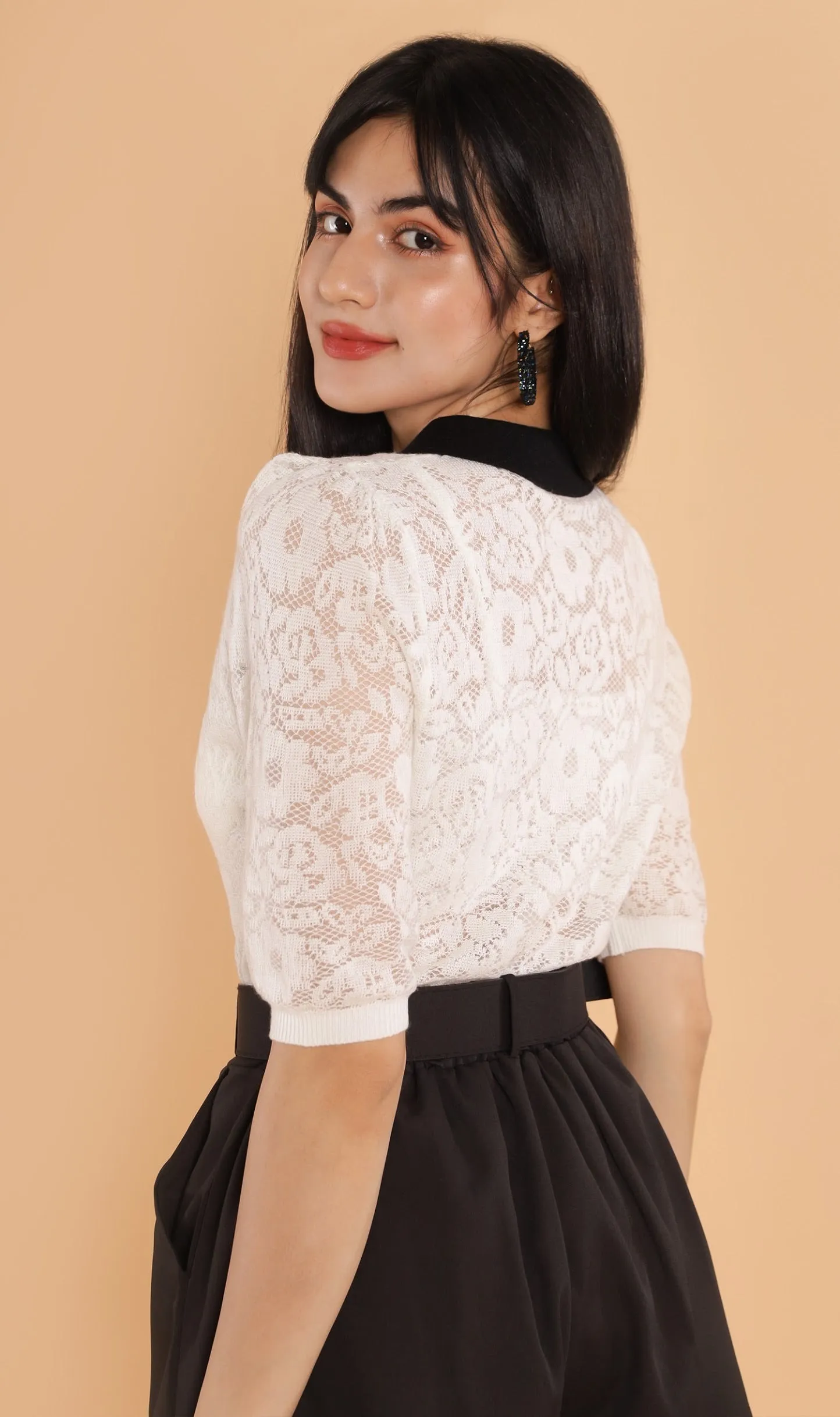 BELLE Collared Lace Top (White)