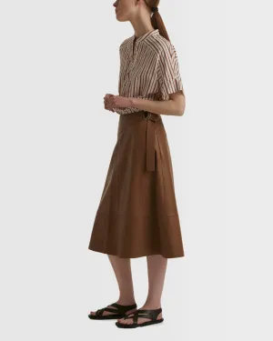 Belted leather midi skirt