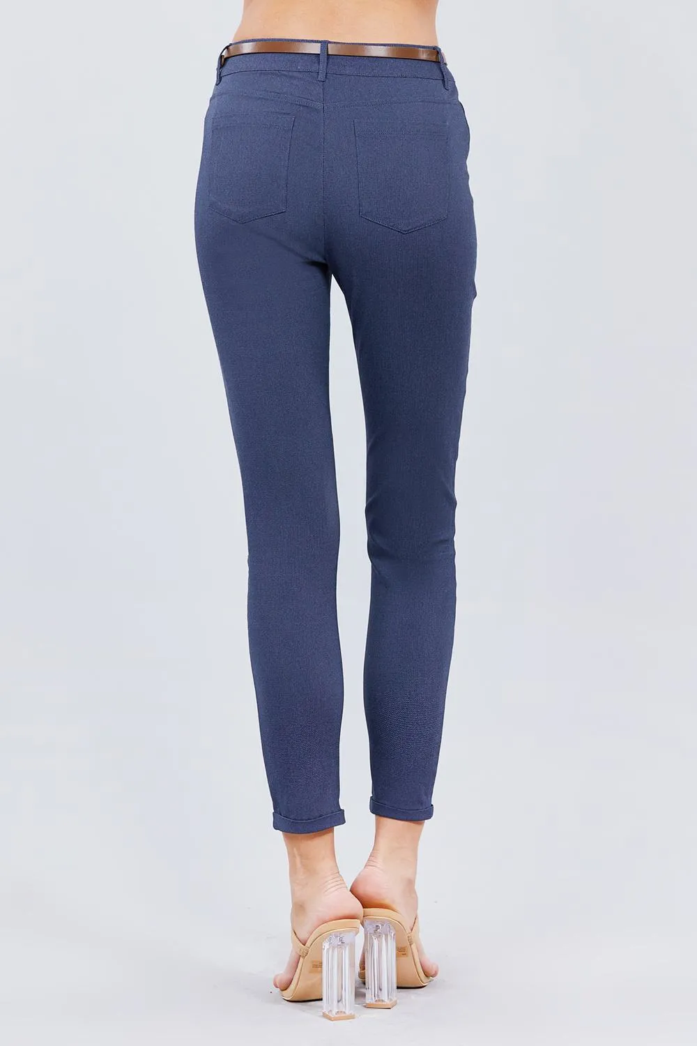 Belted Textured Long Pants