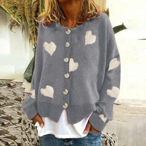 BerryBetty - Heart Print Knitted Cardigan