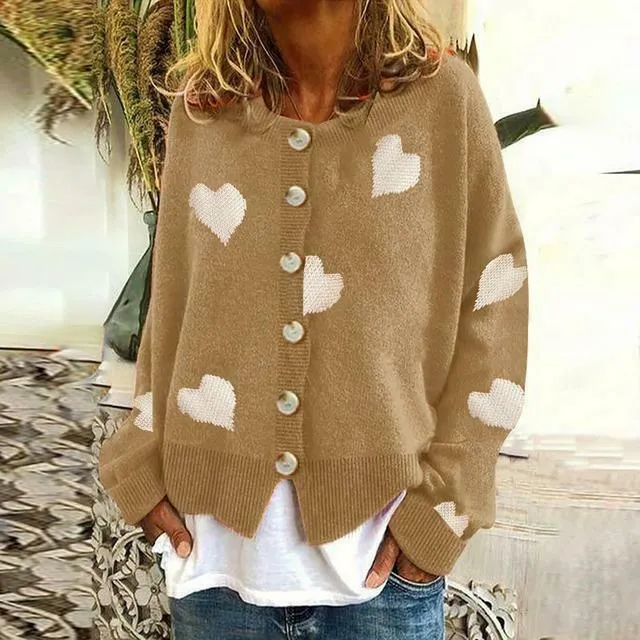 BerryBetty - Heart Print Knitted Cardigan