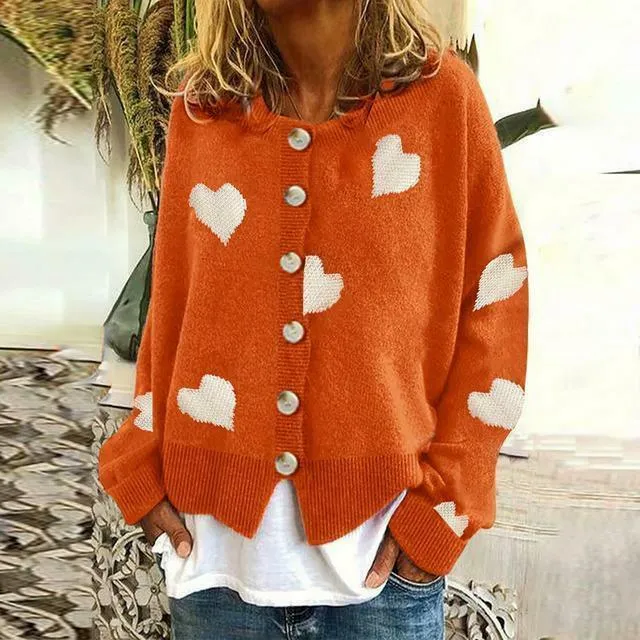 BerryBetty - Heart Print Knitted Cardigan