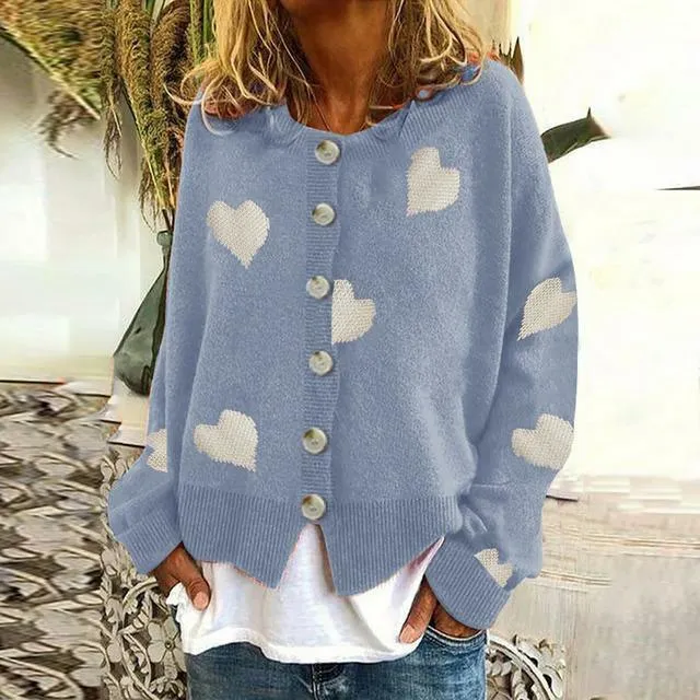 BerryBetty - Heart Print Knitted Cardigan