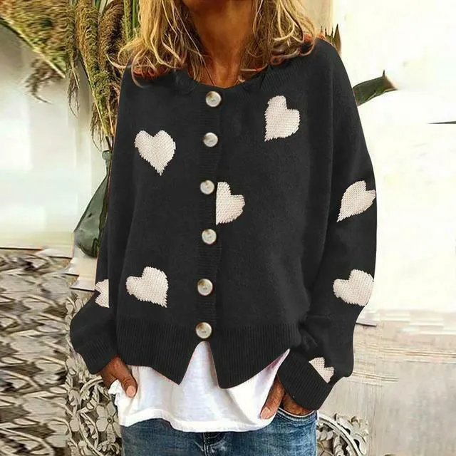 BerryBetty - Heart Print Knitted Cardigan