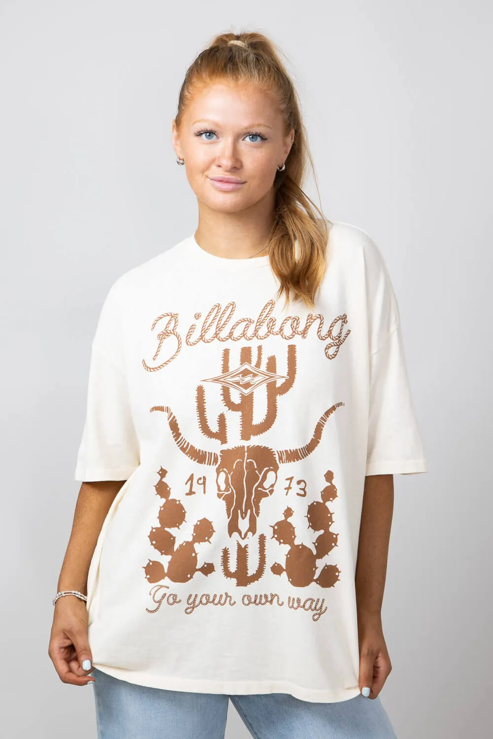 Billabong Go Your Own Way Oversized Graphic T-Shirt for Women in Antique White | 24B353430-ANW