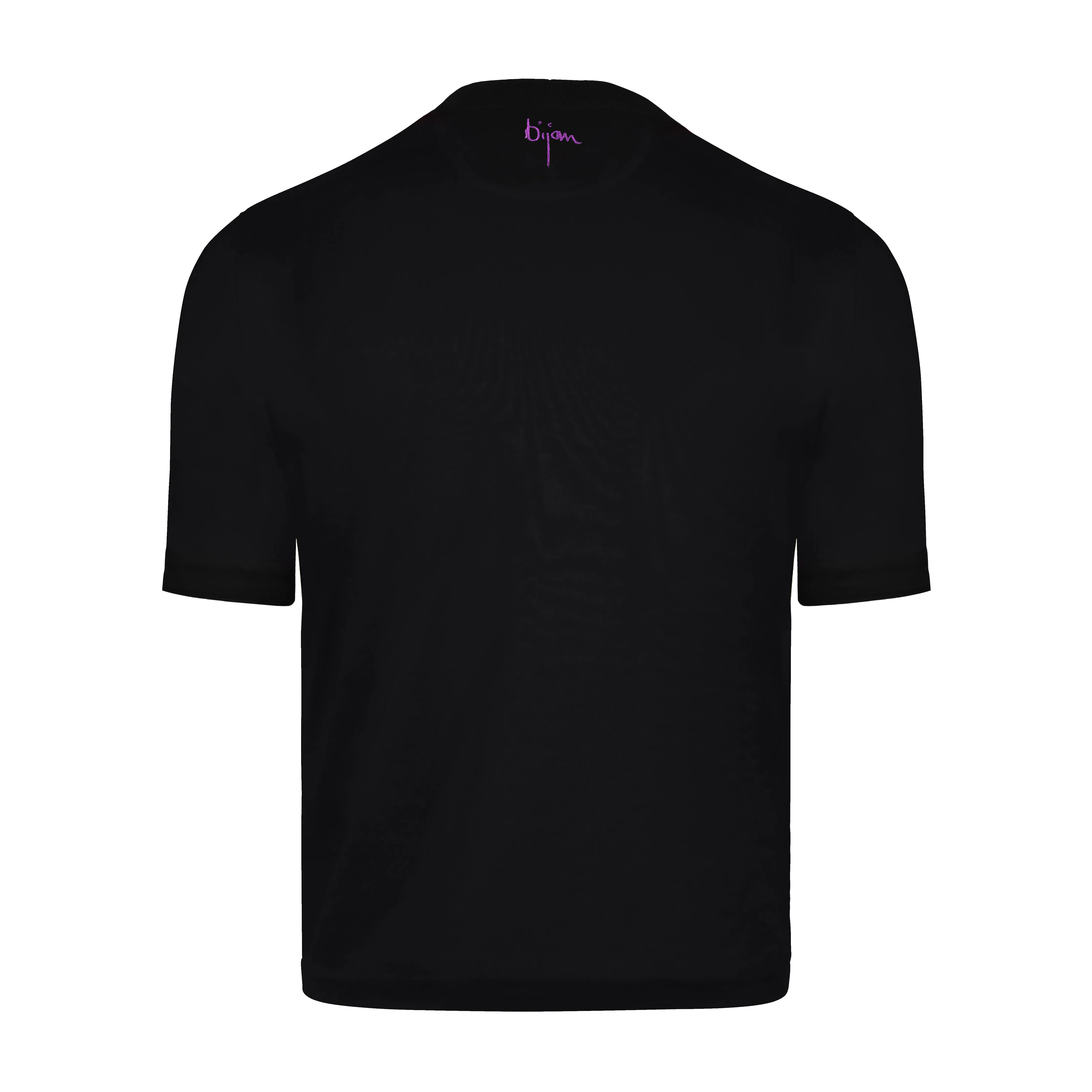 Black Round Neck Short Sleeve T-Shirt with 3 Buttons