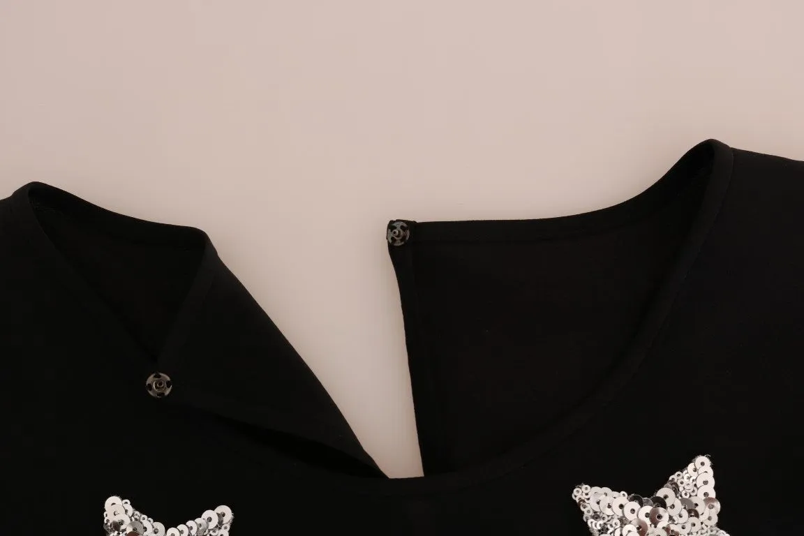 Black Silk Fairy Tale Top Crystal Blouse