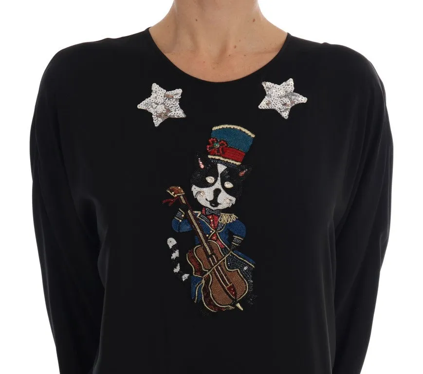 Black Silk Fairy Tale Top Crystal Blouse