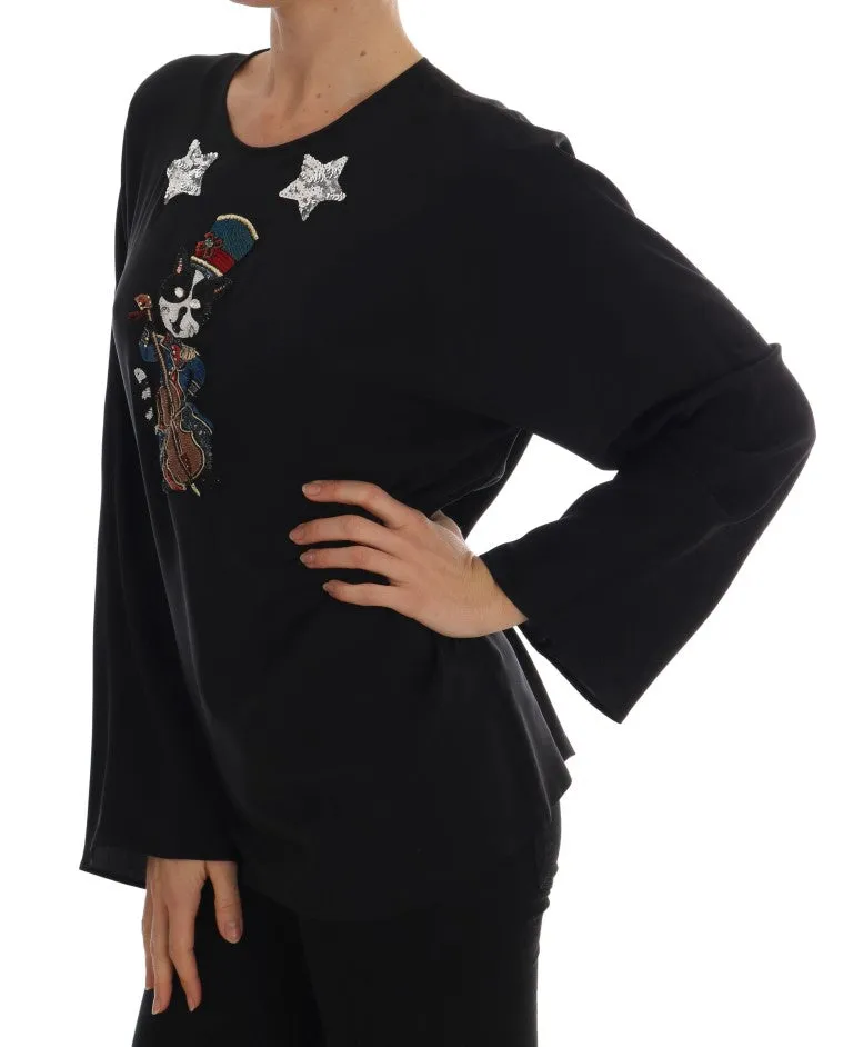 Black Silk Fairy Tale Top Crystal Blouse