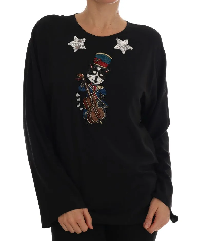 Black Silk Fairy Tale Top Crystal Blouse