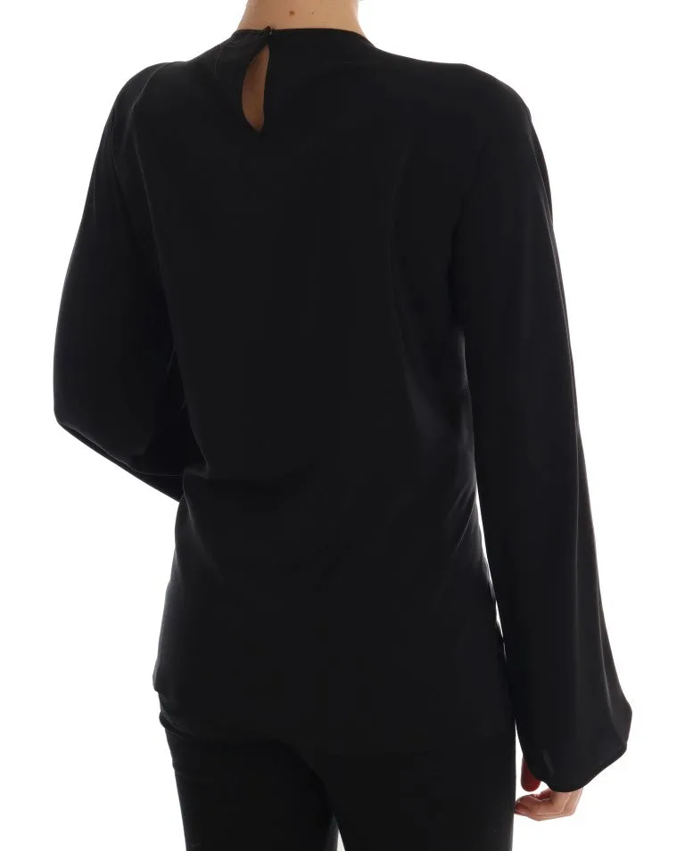 Black Silk Fairy Tale Top Crystal Blouse