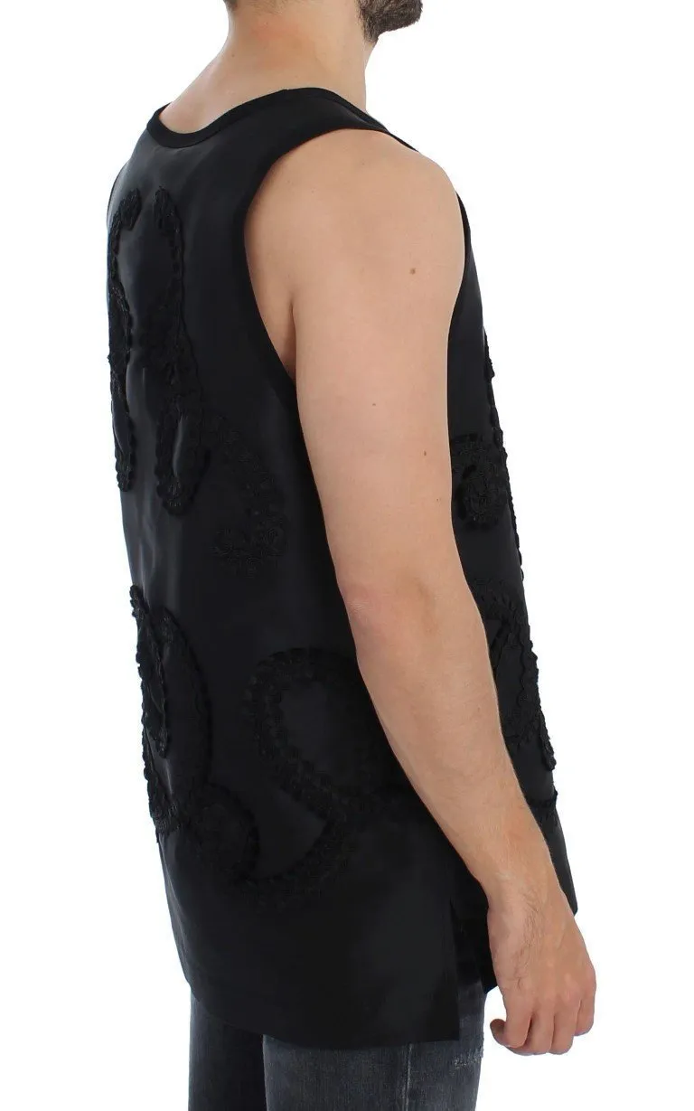Black TORERO Silk Sleeveless T-shirt