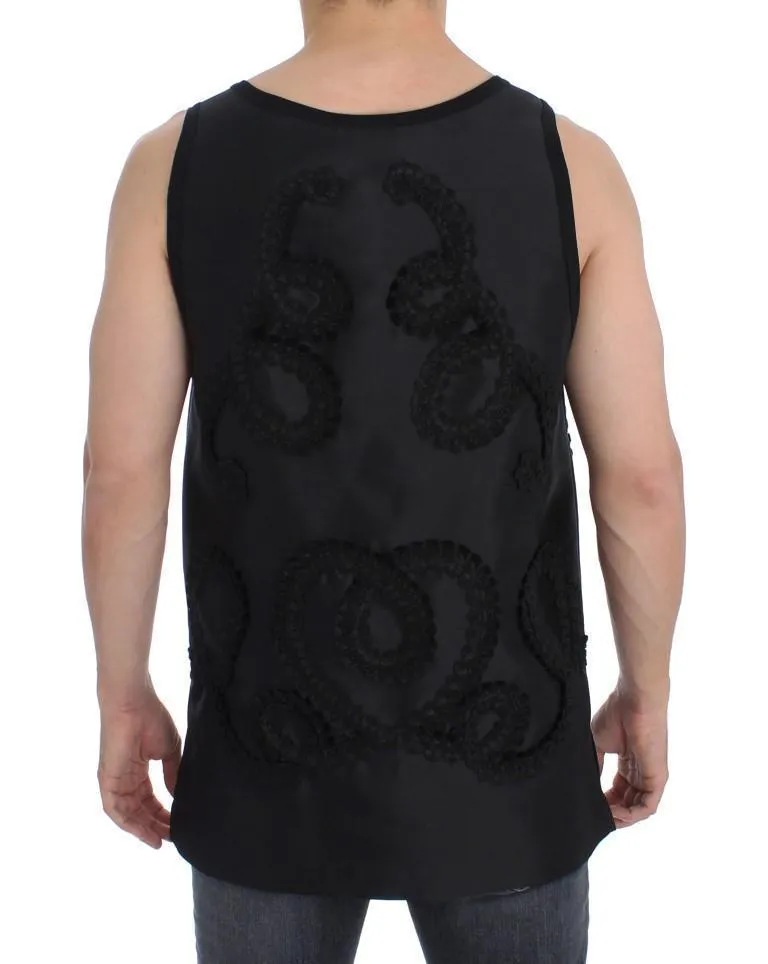 Black TORERO Silk Sleeveless T-shirt