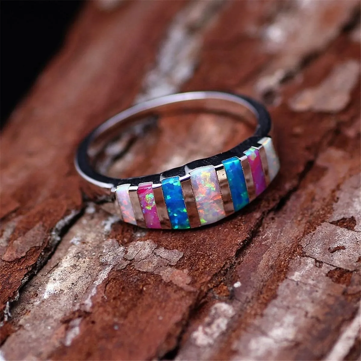 Blue & Purple Opal Silver-Plated Bar Band