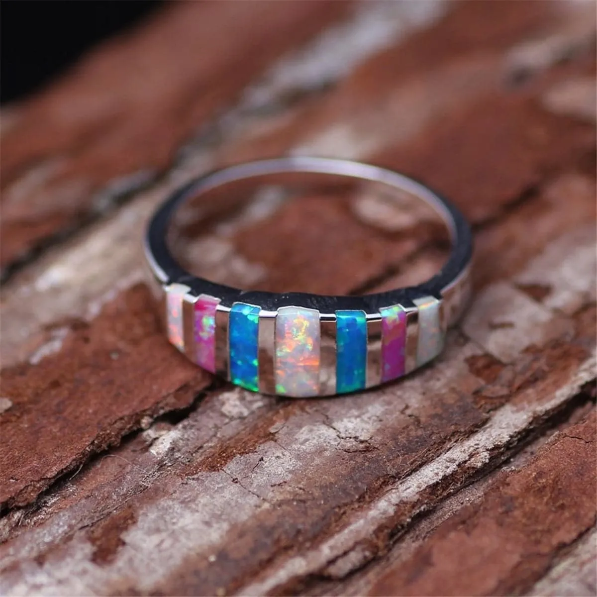 Blue & Purple Opal Silver-Plated Bar Band