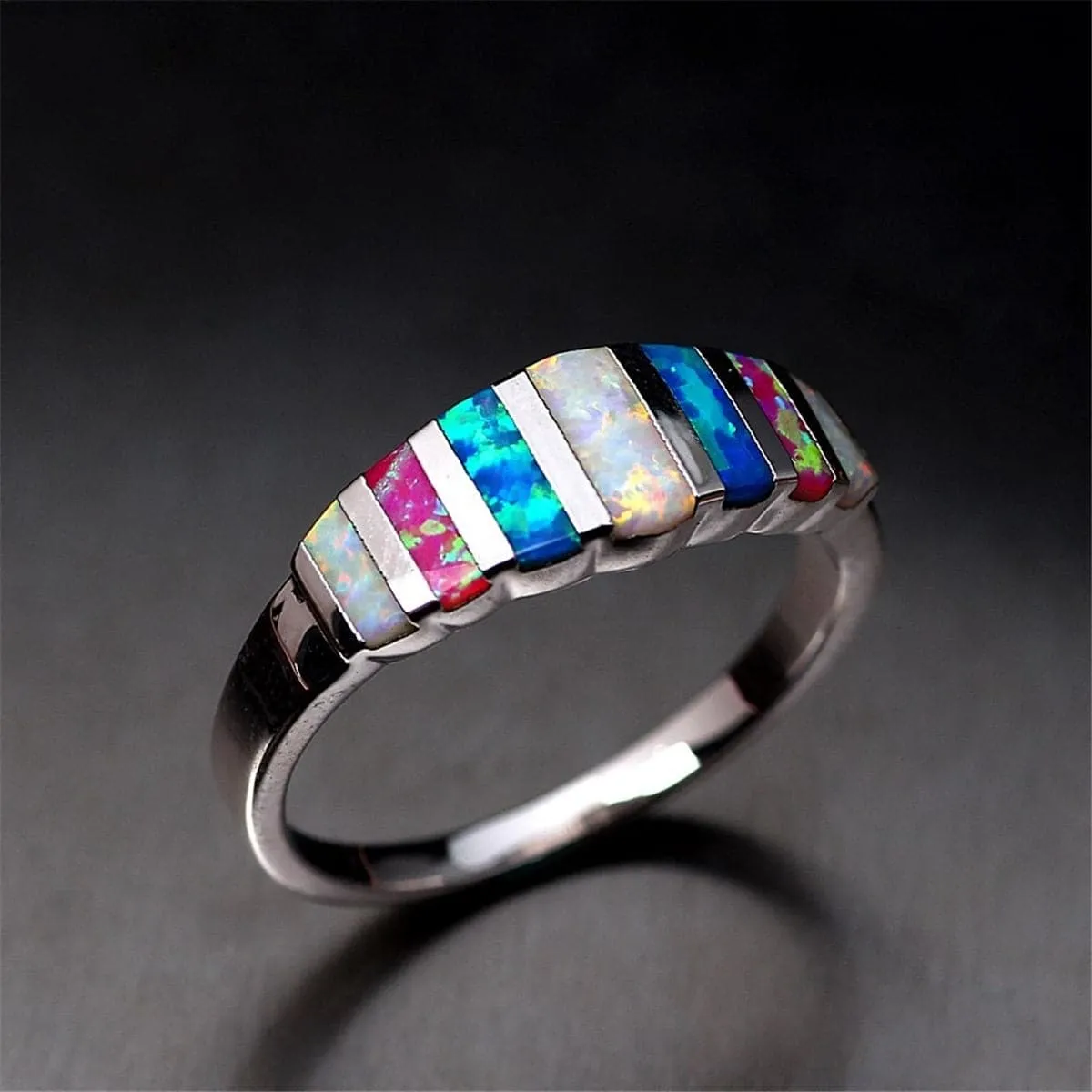 Blue & Purple Opal Silver-Plated Bar Band